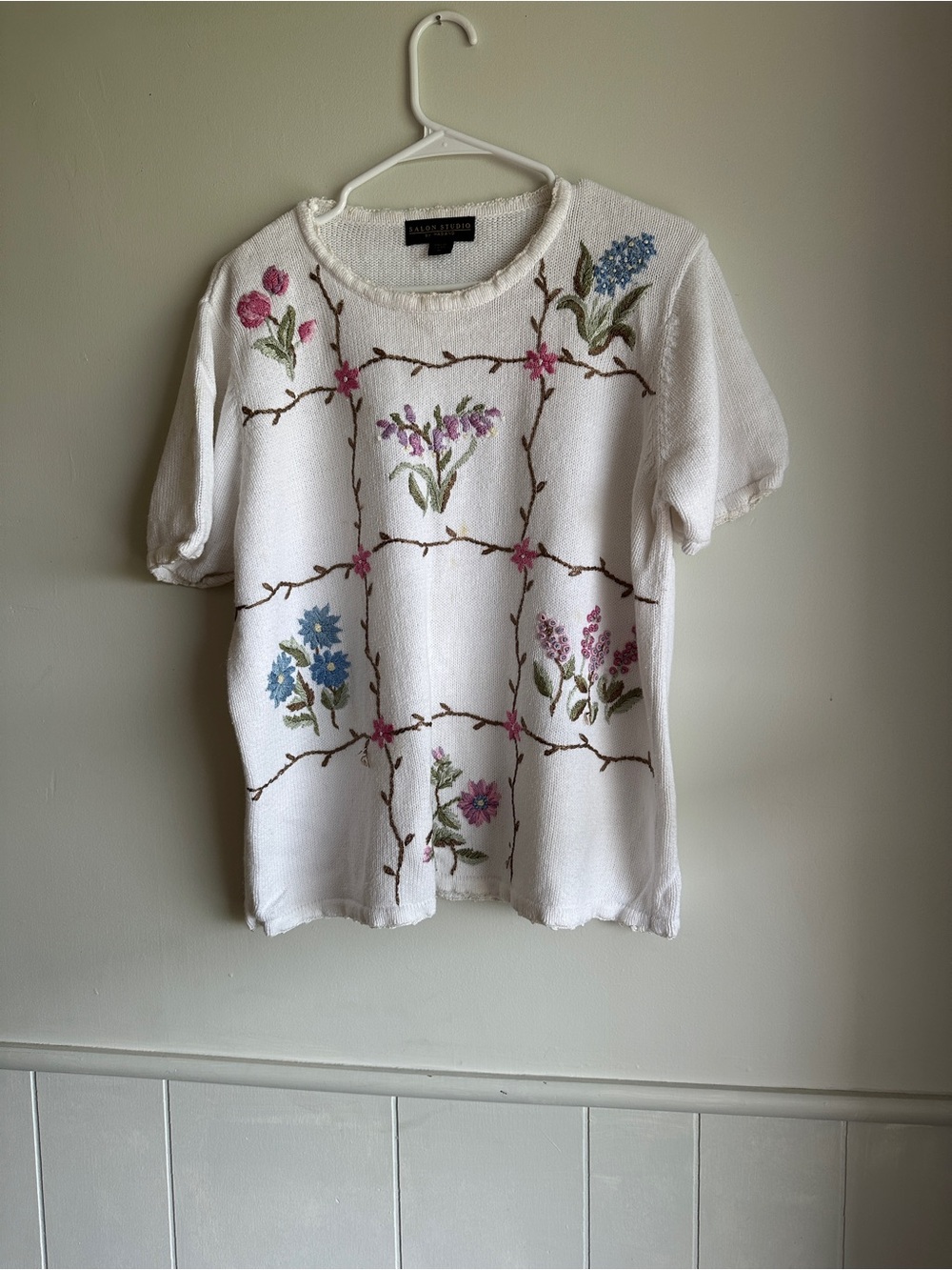 Haband Cream Knit Short-Sleeve Top